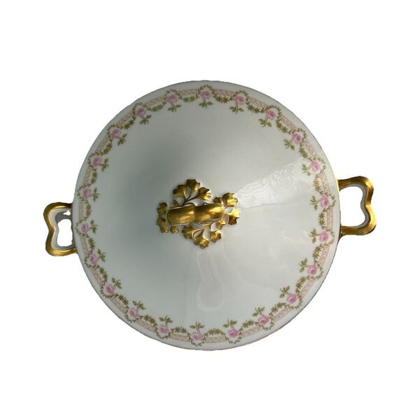 Vintage Wm. Guerin & Co. France Limoges Pink Rose Covered Round Serving Bowl - Picture 3 of 16